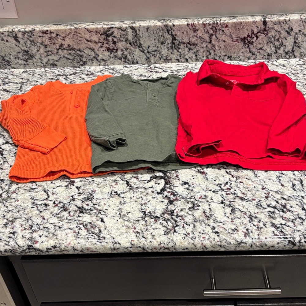 Primary Long Sleeve Kids Shirt Trio - Red, Olive, Orange